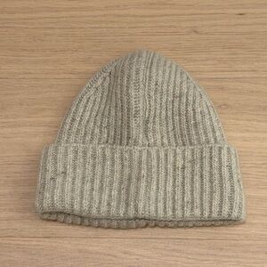 Vince Neutral 100% Cashmere Ribbed Knit Hat